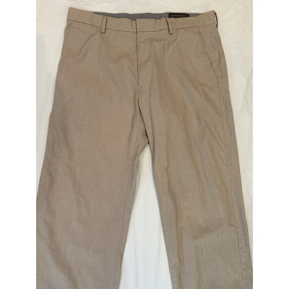 Banana Republic Pants Men's 36x30 Tan Plaid Flat Front 100% Cotton